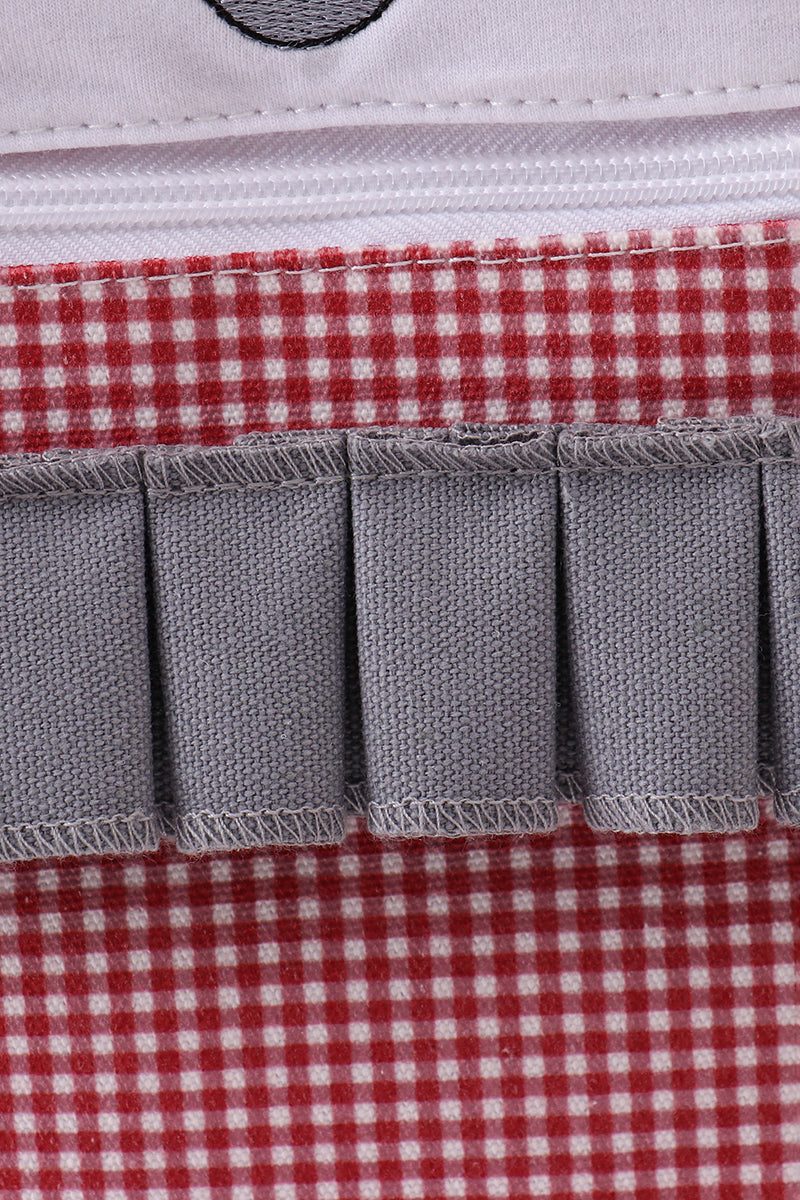 Red Alabama embroidery gingham ruffle backpack
