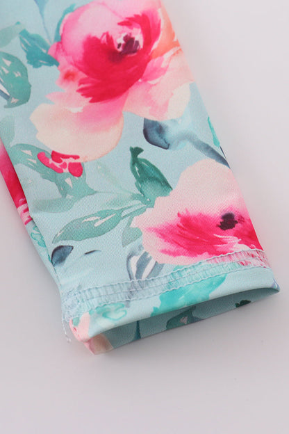 Blushing rose garden print girl one-piece leotard