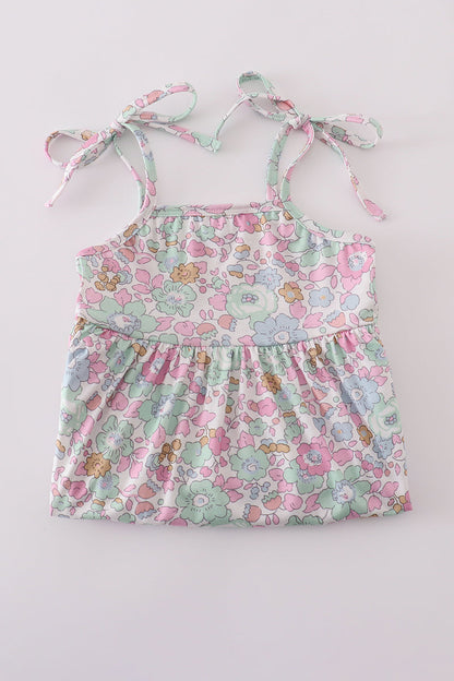 Mint pink floral print mom&me tiered dress