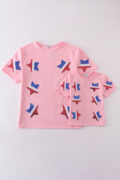 Pink star sequin mom&me top