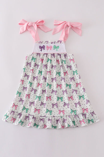 Pink bow embroidery ruffle dress