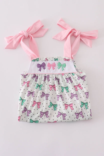 Pink bow embroidery ruffle dress