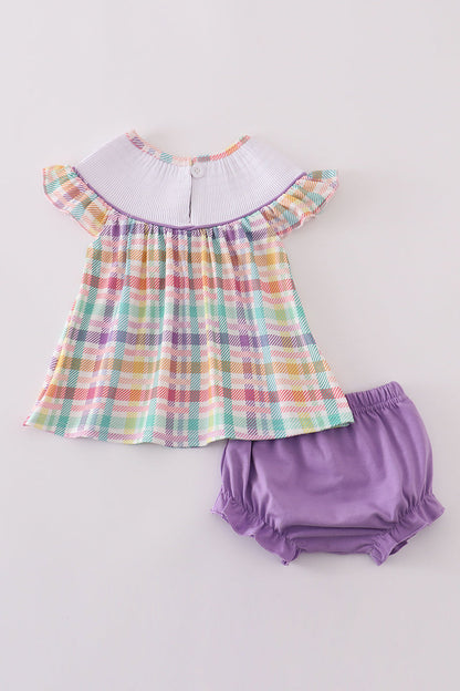 Purple sailboats embroidery bloomer set