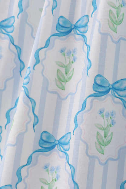 Blue floral bow tie strap mom dress