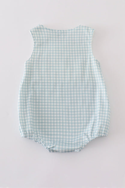 Green farm windmill embroidery gingham bubble