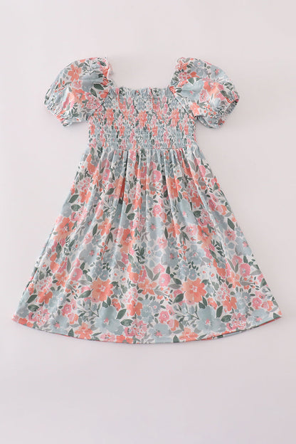 Green garden bloom smocked mom&me dress