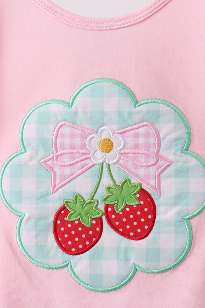 Pink Strawberry Applique Knit Set