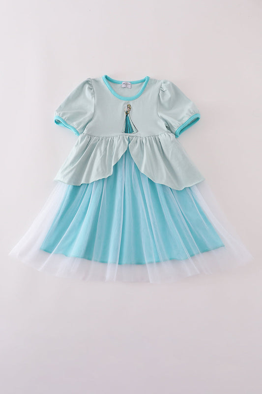 Sky princess embroidery ruffle dress
