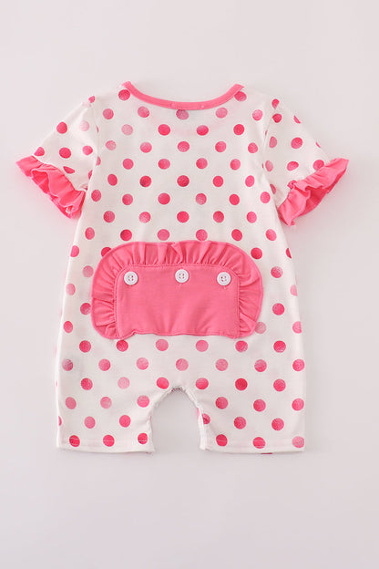 Pink character applique dot romper
