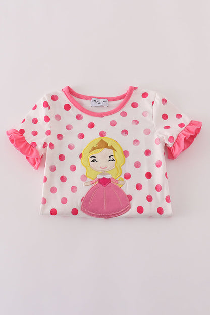 Pink character applique dot romper