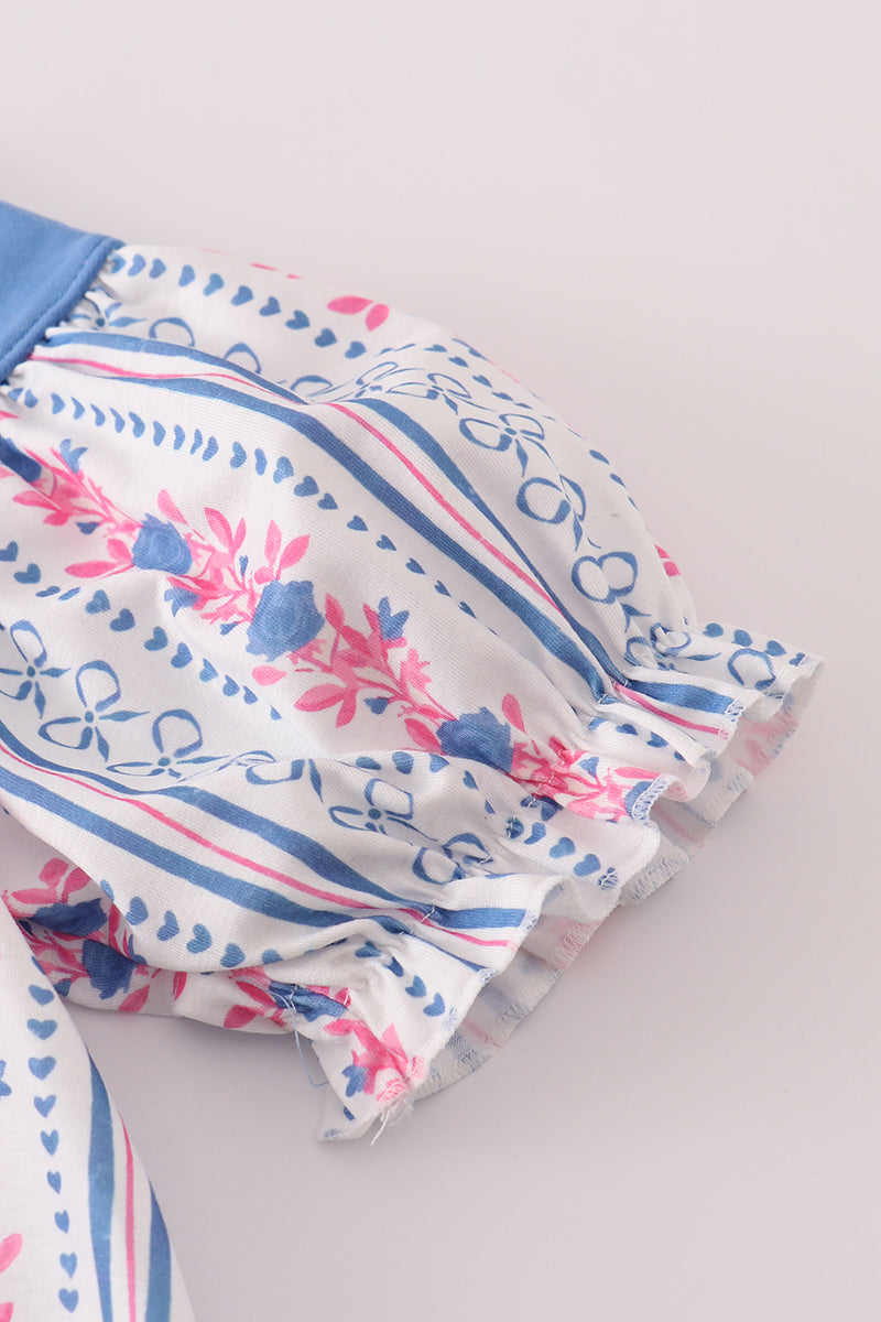 Blue bow embroidery dress