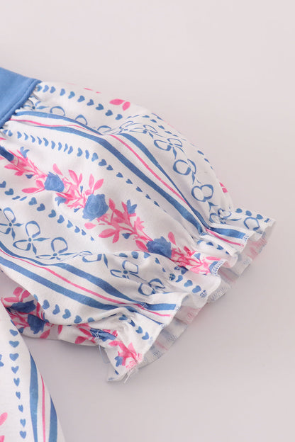 Blue bow embroidery dress
