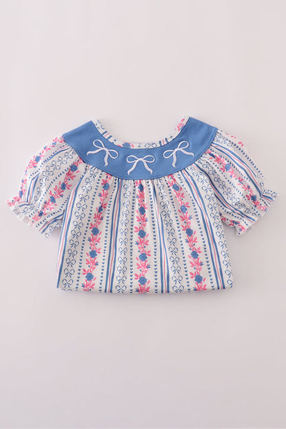 Blue bow embroidery dress