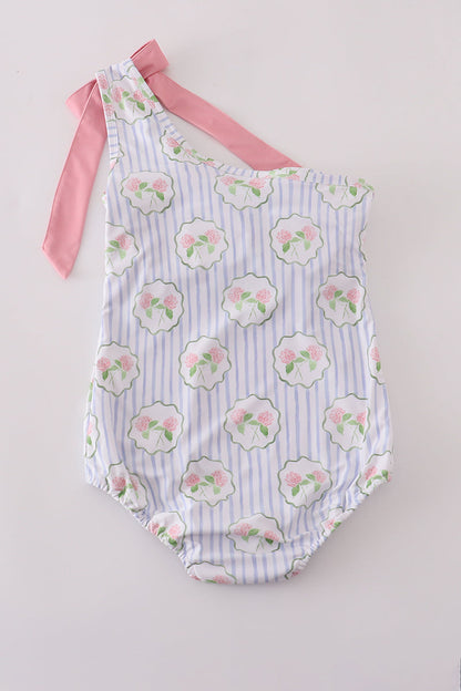 Floral stripe bow swimsuit -Adult UPF50+