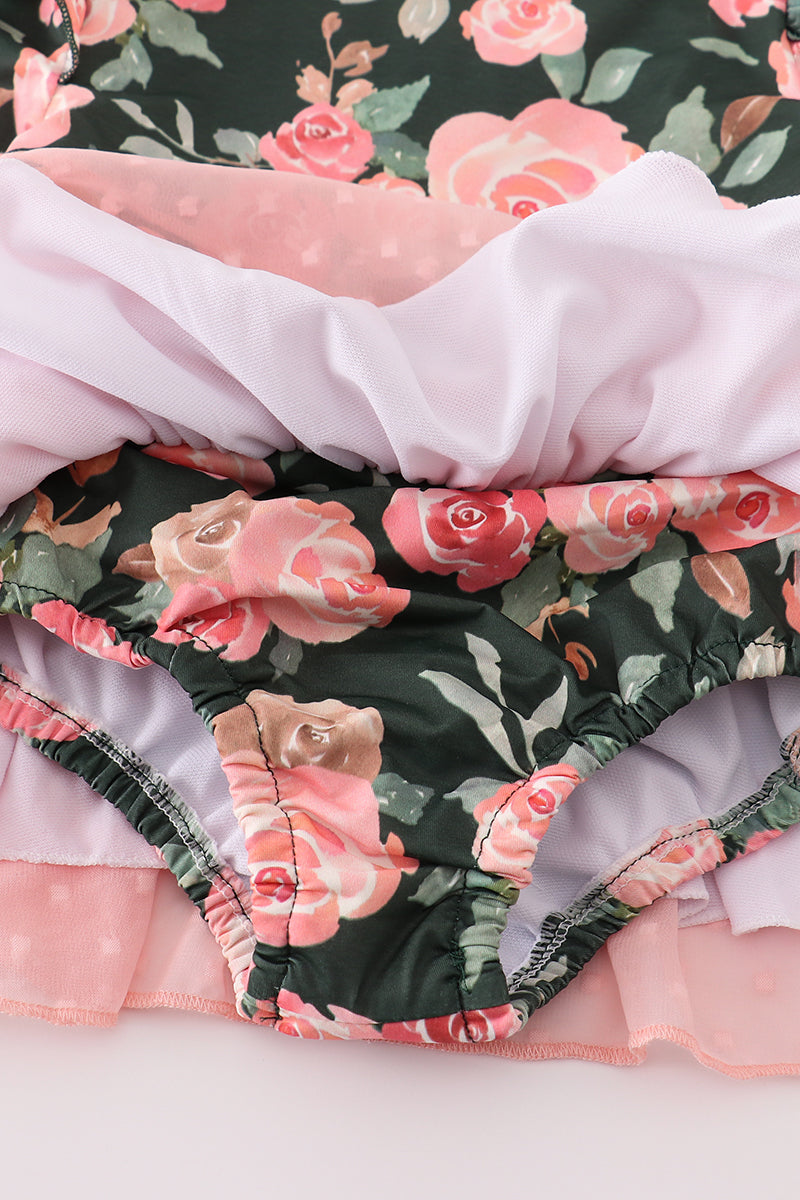 Pink floral swiss dot leotard