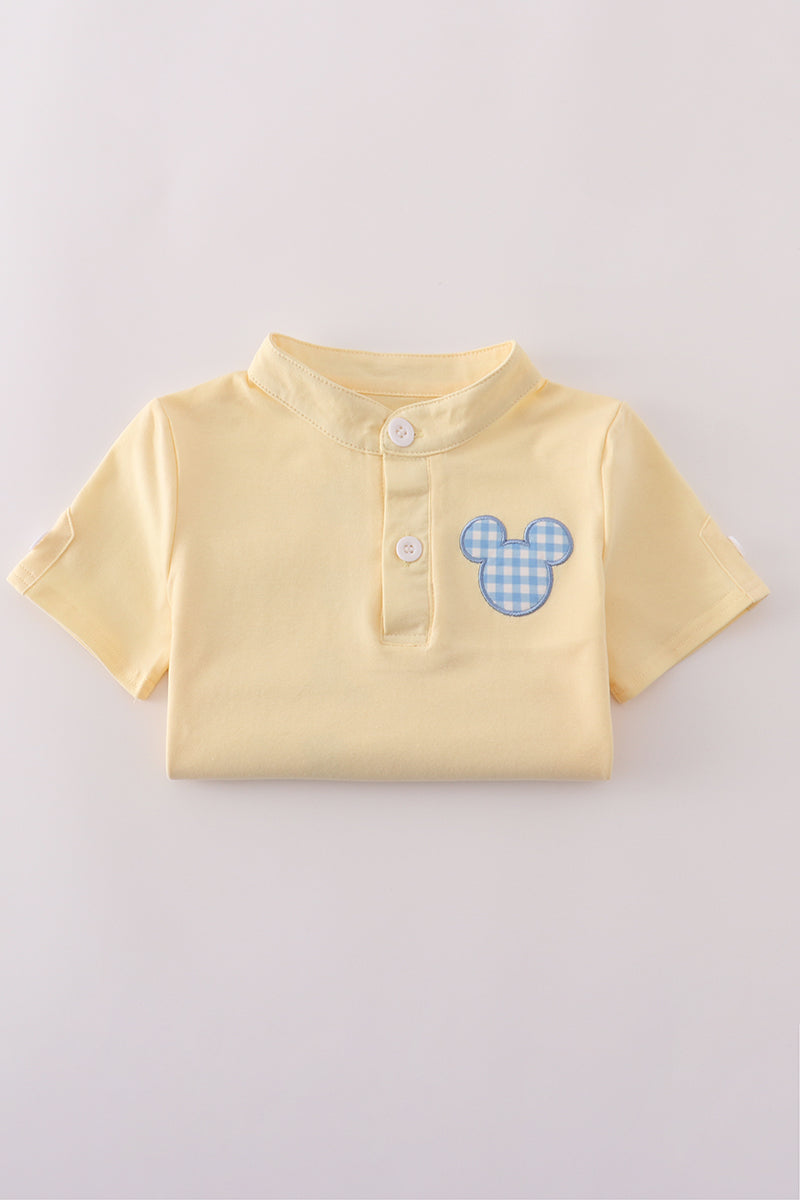 Yellow character applique shorts set
