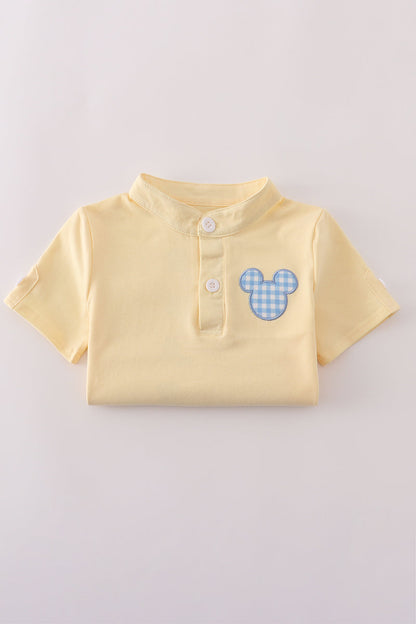 Yellow character applique shorts set