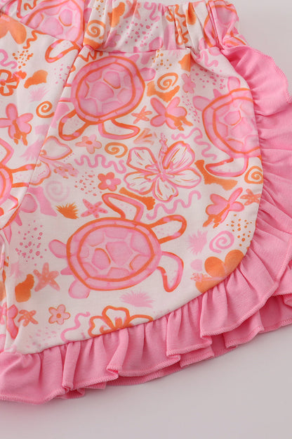 Pink Floral Ruffle Shorts Set
