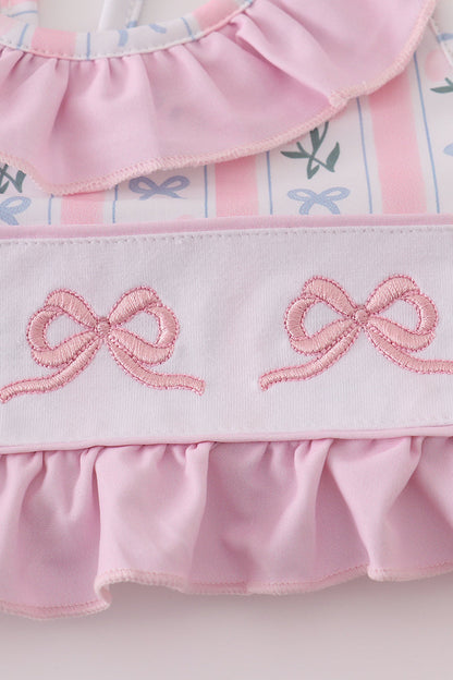 Pink bow embroidery 2pc swimsuit set UPF50+