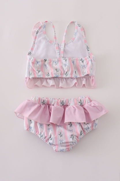 Pink bow embroidery 2pc swimsuit set UPF50+