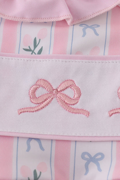 Pink bow embroidery swimsuit set UPF50+