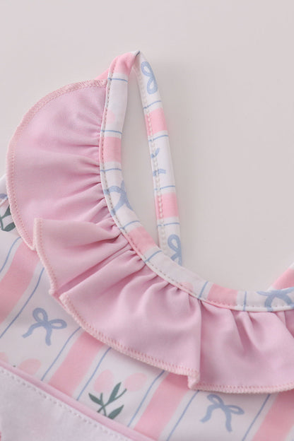 Pink bow embroidery swimsuit set UPF50+