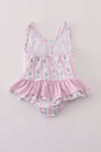 Pink bow embroidery swimsuit set UPF50+