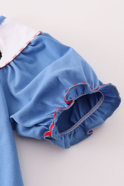 Blue tractor embroidery dress