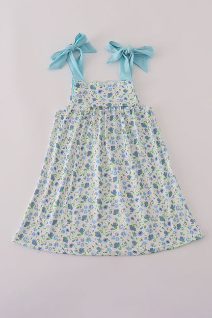Blue floral print bow dress
