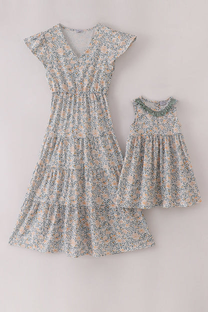 Fall floral print ruffle mom&me dress