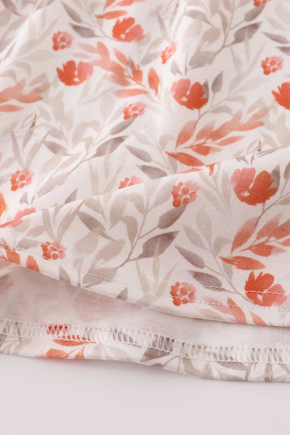 Fall leaves embroidery smocked ruffle dress