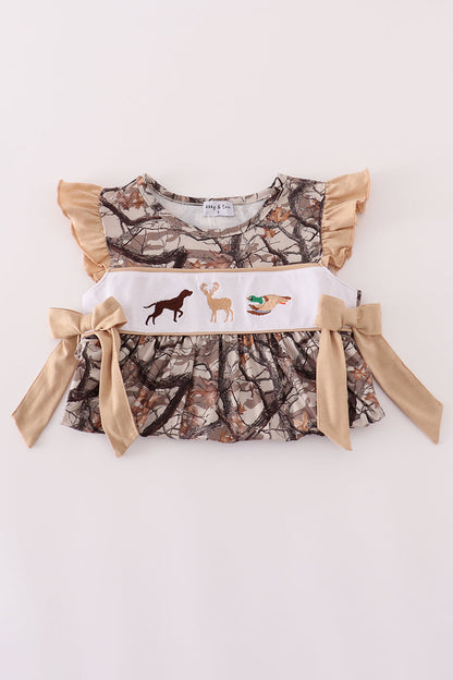 Hunting dog deer duck embroidery ruffle pants set