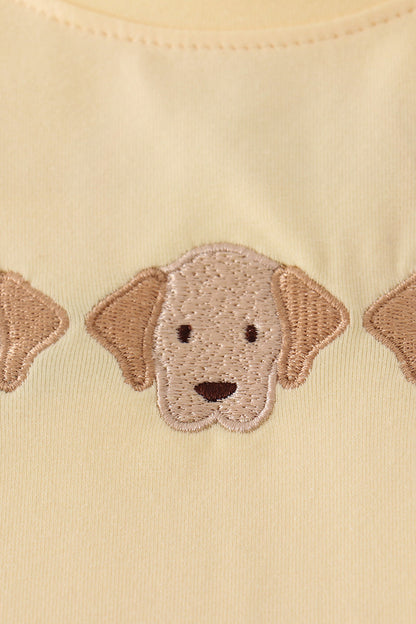 Yellow puppy embroidery gingham pants set