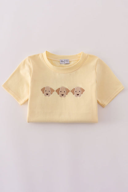 Yellow puppy embroidery gingham pants set
