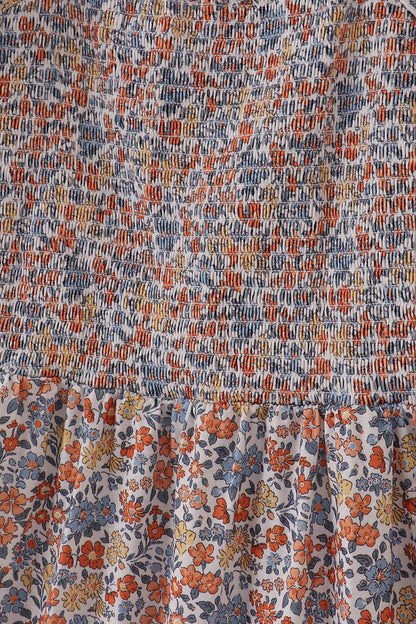 Fall floral print smocked mom dress