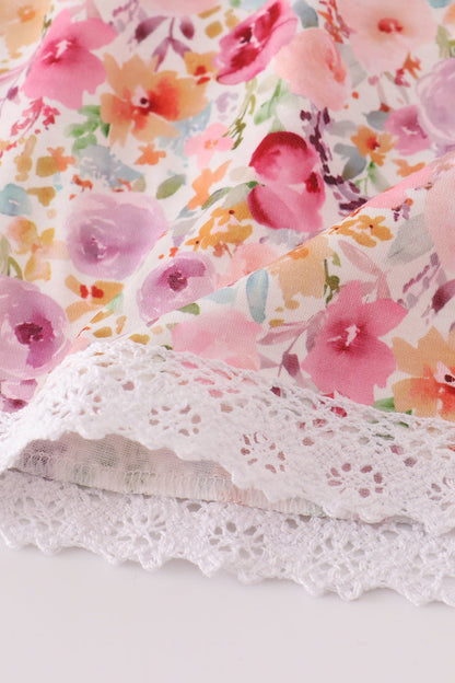 Purple floral print ruffle pants set