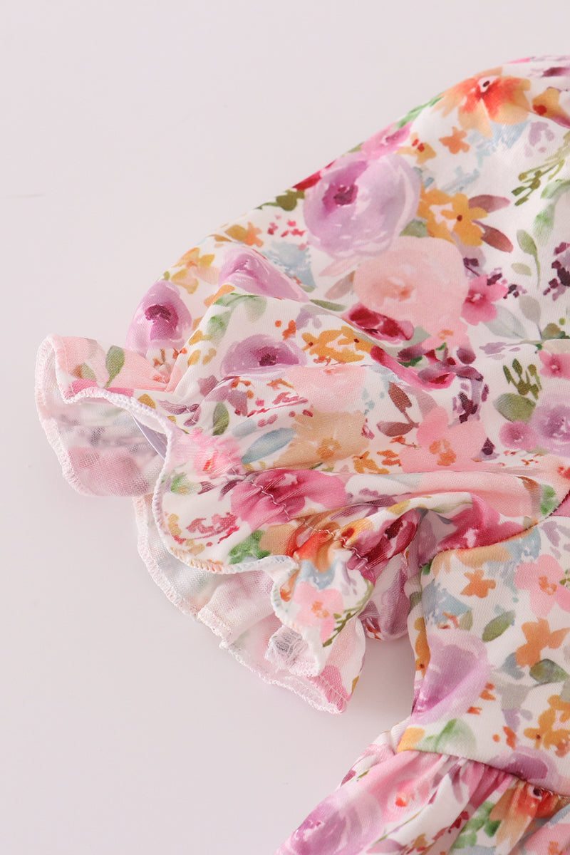 Purple floral print ruffle mom&me dress