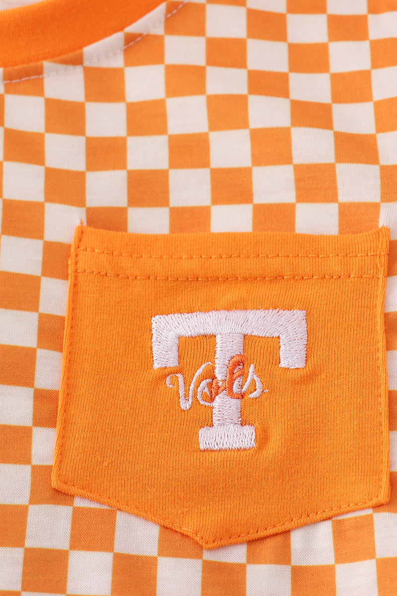 Orange Tennessee go vols embroidery checkered top