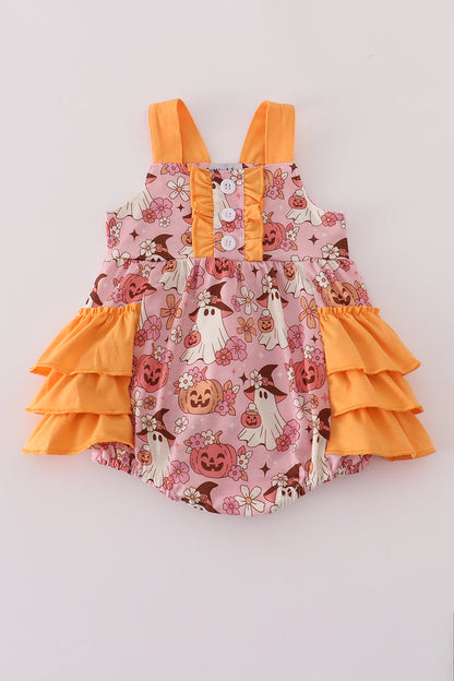 Pink pumpkin ghost print ruffle bubble