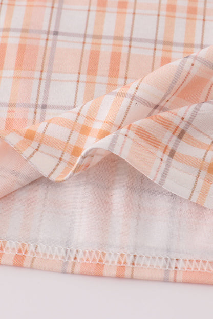 Orange pumpkin embroidery plaid top
