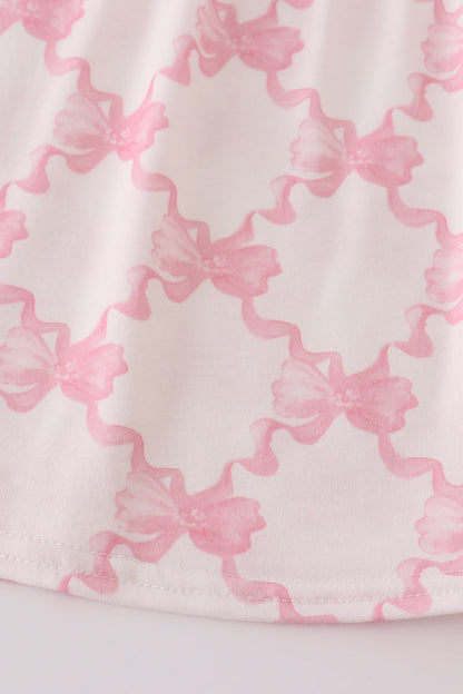 Pink bow tie embroidery ruffle shorts set