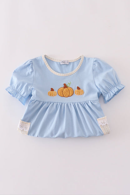 Blue pumpkin french knot ruffle shorts set