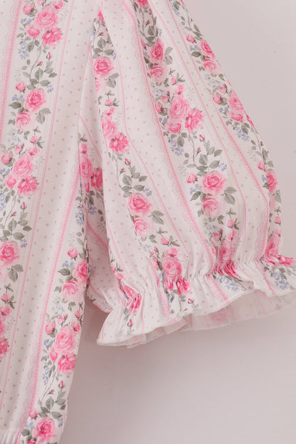 Pink floral print tiered mom dress