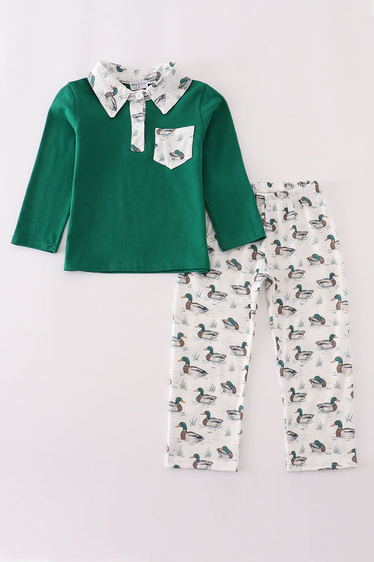 Green duck print pants set