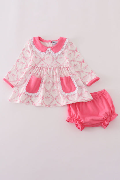Pink bow tie pumpkin print bloomer set