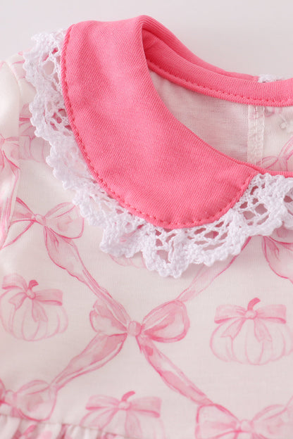 Pink bow tie pumpkin print bloomer set