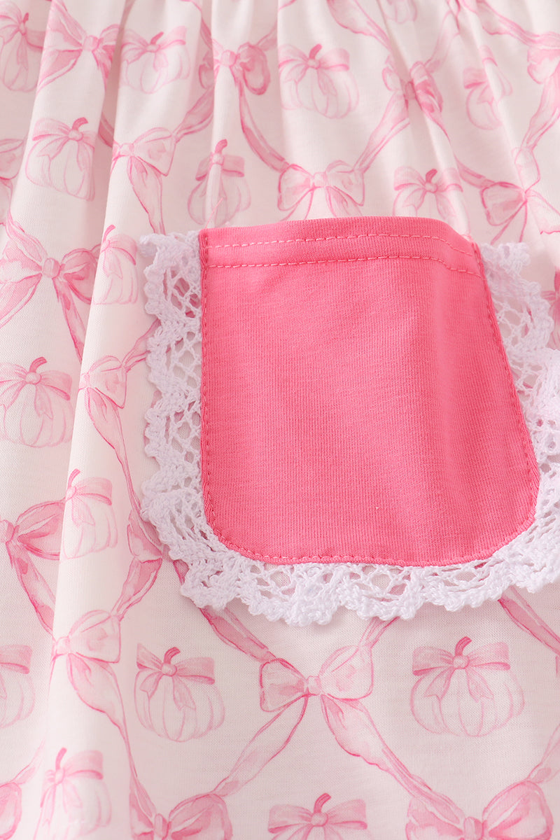 Pink bow tie pumpkin print pants set