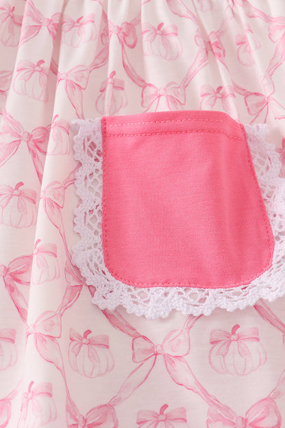 Pink bow tie pumpkin print pants set