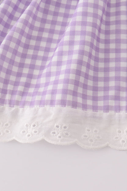Lavender ribbon lace embroidery gingham bloomer set