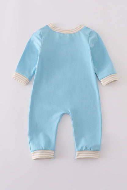 Blue puppy french knot romper
